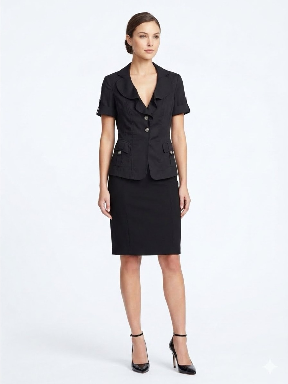 White House Black Market Black Tailored Short-Sleeve Blazer Size 2